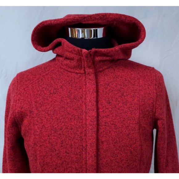 LANDS END Womens M 10-12 Red Full Zip Up Hooded Fleece Mid Length Jacket - Picture 3 of 11